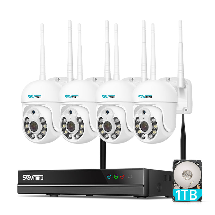 Sovmiku 360 View Pan Tilt Wireless Security Camera System with 1TB Hard Drive Romote View