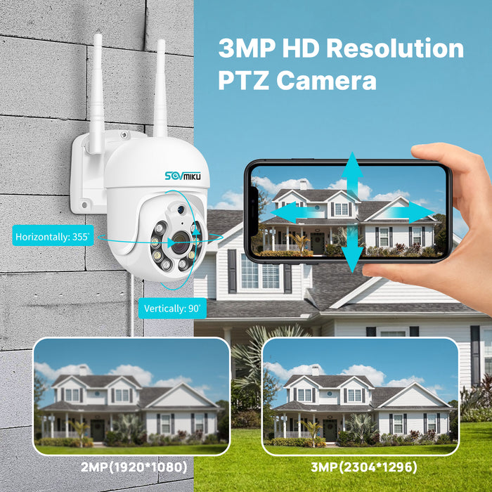 Sovmiku 360 View Pan Tilt Wireless Security Camera System with 1TB Hard Drive Romote View