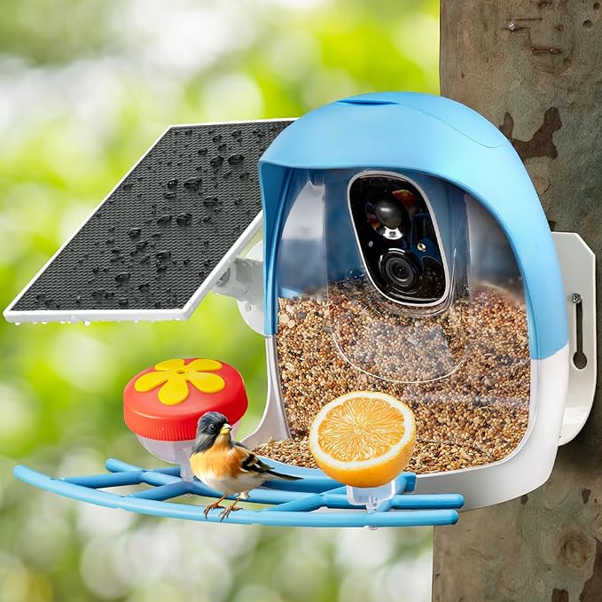 Sovmiku FCG6 AI Bird Feeder with 2K Camera Squirrel Feeder Bird Identify Hummingbird attractant Motion Detection Two Way Audio Real Time Views and Notifications SD Slot Ideal Gift for Bird lovers