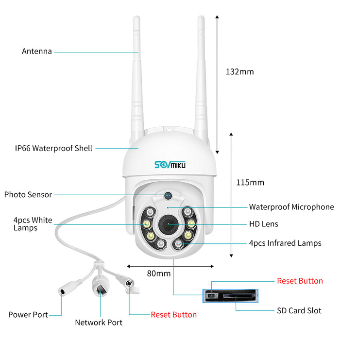 Sovmiku 5MP Wireless WIFI Security IP Camera Zoom PTZ Two Way Audio IP66 Indoor&Outdoor