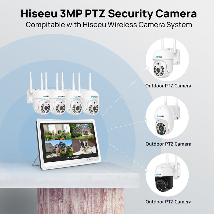 Sovmiku 360 View Pan Tilt 5MP Wireless Security Camera System with 12.1" Monitor,3TB Hard Drive