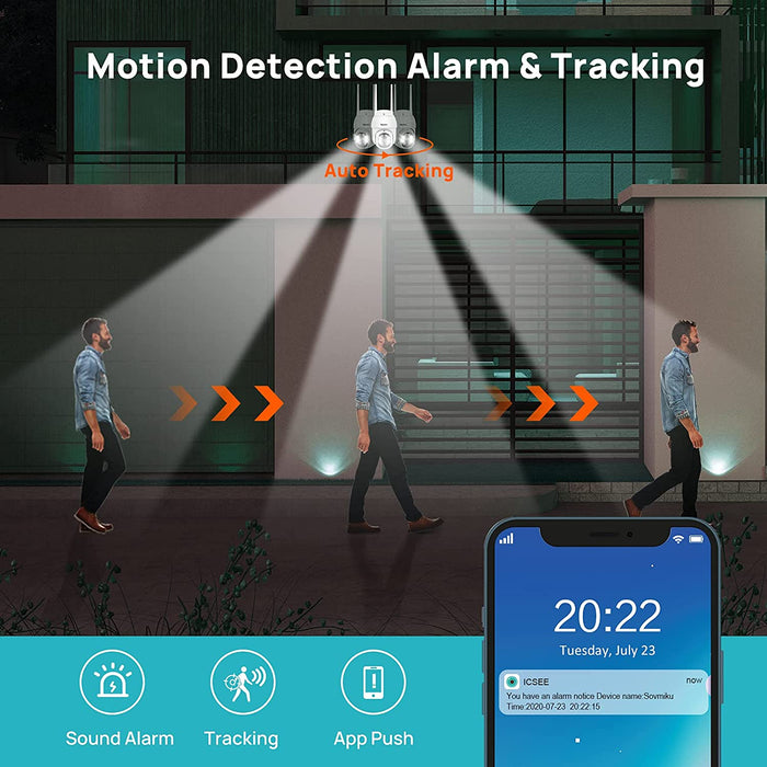 【Auto Tracking,2K】 Camera for Home Surveillance,Pan and Tilt Outdoor WiFi Security Camera ,iCSee App