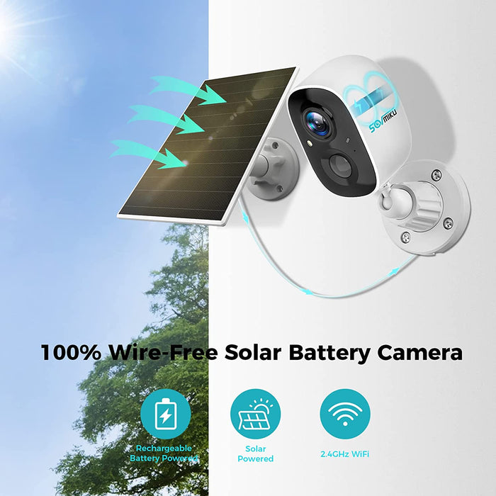 Sovmiku CG6 2K Solar Security Camera Wireless Outdoor,Easy to Setup,User Friendly,Two Way Audio,Audible Flashlight Alarm,2.4GHz Wi-Fi,Color Night Vision, SD Slot,Vicohome App